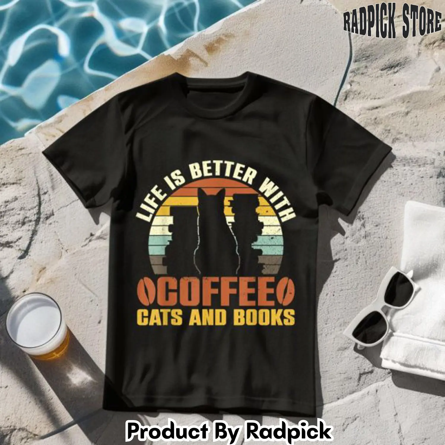 Life is better with cats coffee and books tshirt rp2639036